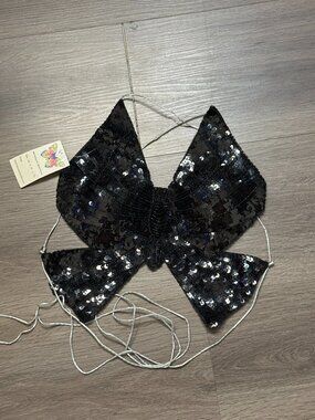 black sequin butterfly halter top small